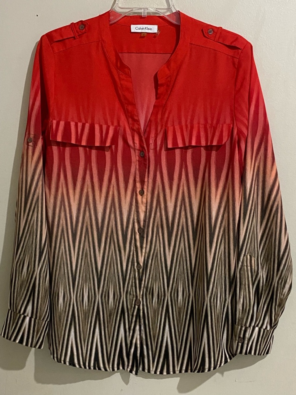 Calvin Klein Red to Black Ombre Geo-Print Button-Down Shirt